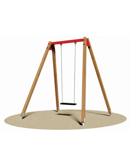 Altalena in legno 1 posto con trave superiore in acciaio e sedile piano - Versione da interrare o filo pavimento - cm 190x200x23