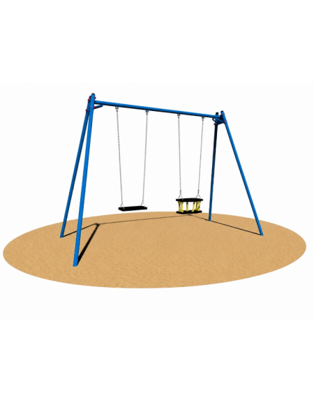 Altalena doppia certificata in metallo 2 posti, per bambini da 3 a 8 anni- Sedili piano/gabbia - cm 315x160x242h