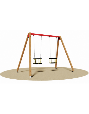 Altalena in legno 2 posti con sedili a gabbia e trave superiore in acciaio zincato verniciato - cm 300x190x230h