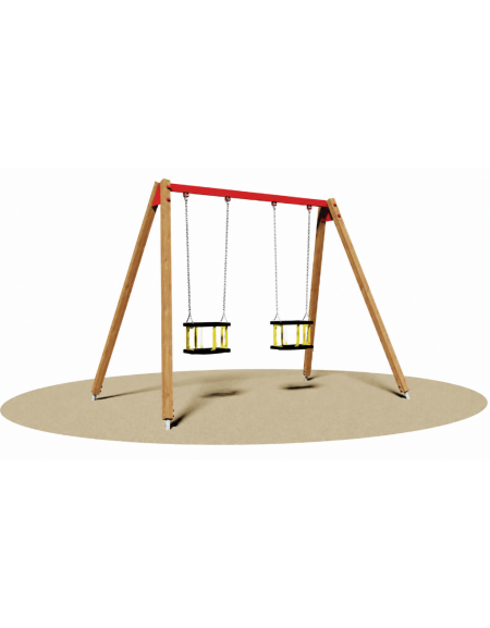 Altalena in legno 2 posti con sedili a gabbia e trave superiore in acciaio zincato verniciato - cm 300x190x230h