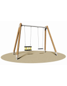 Altalena 2 posti con struttura in legno e trave in acciaio - sedili gabbia / piano - cm 345x180x265h