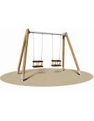 Altalena 2 posti con struttura in legno e trave in acciaio - sedili gabbia - cm 345x180x265h
