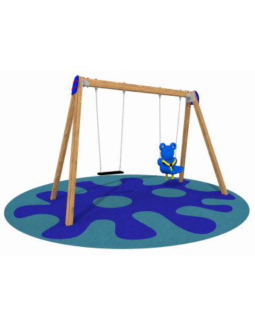 Altalena in legno per bambini 2 posti - N° 1 Sedile piano e N° 1 Sedile Orsetto -adatta per diversamente abili - cm 155x345x225h