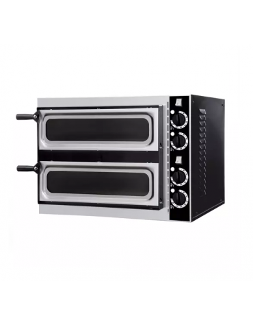 Forno elettrico pizza a camera doppia con 4 termostati - dimensioni interne cm 41x36x9h - capacità 1+1 pizze da Ø 32 cm