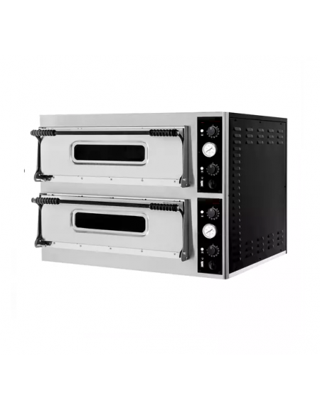 Forno elettrico pizza a doppia camera - dimensioni interne cm 66x66x14h - capacità 4+4 pizze da Ø cm32 - dimensioni cm 98x93x75h