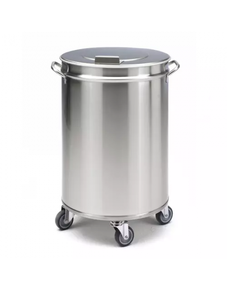 Pattumiera in acciaio inox AISI 304 senza pedale con manici e coperchio - Capacità Lt. 50