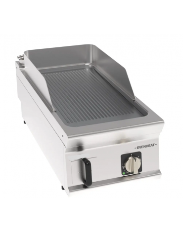 Fry top elettrico da banco in acciaio inox, piastra singola rigata cromata spazzolata - tecnologia evenheat - cm 40x90x28h