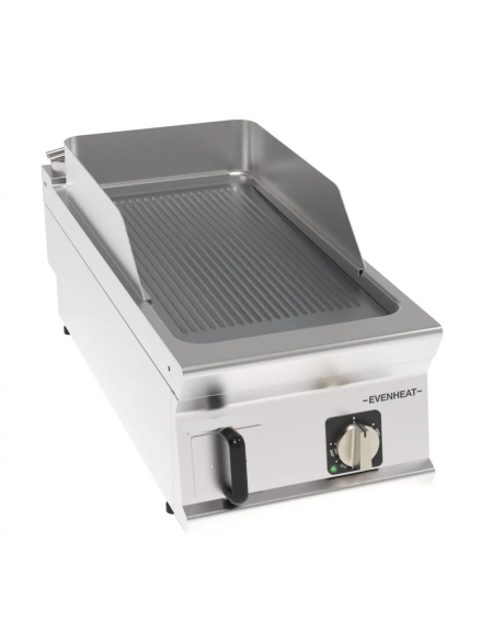 Fry top elettrico da banco in acciaio inox, piastra singola rigata cromata spazzolata - tecnologia evenheat - cm 40x90x28h