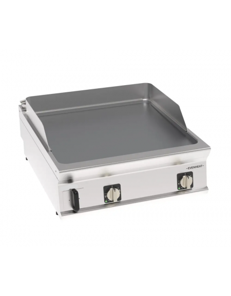 Fry top elettrico da banco in acciaio inox, piastra doppia liscia cromata spazzolata - con tecnologia evenheat - cm 80x90x28h