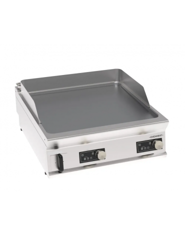 Fry top elettrico da banco, piastra doppia liscia cromata spazzolata a controllo elettronico - tecnologia evenheat -cm 80x90x28h