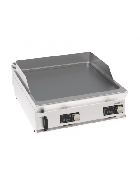Fry top elettrico da banco, piastra doppia liscia cromata spazzolata a controllo elettronico - tecnologia evenheat -cm 80x90x28h