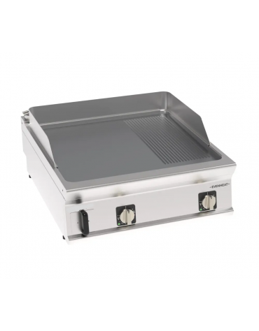 Fry top elettrico da banco inox, piastra 2/3 liscia e 1/3 rigata cromata spazzolata - tecnologia evenheat - cm 80x90x28cm