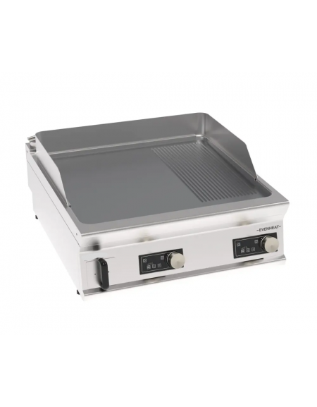 Fry top elettrico, piastra 2/3 liscia e 1/3 rigata cromata spazzolata a controllo elettronico - tecnologia evenheat - cm 90x80x2