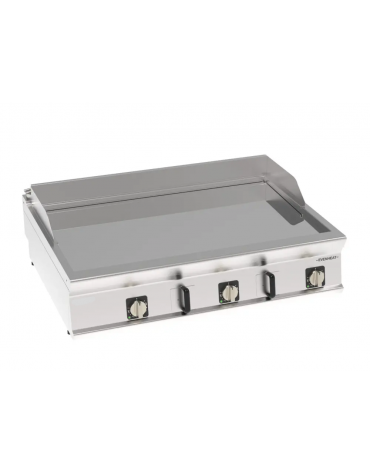 Fry top elettrico da banco in acciaio inox, piastra tripla liscia cromata - con tecnologia evenheat - cm 120x90x28h