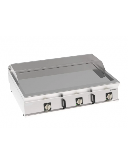 Fry top elettrico da banco in acciaio inox, piastra tripla liscia cromata - con tecnologia evenheat - cm 120x90x28h