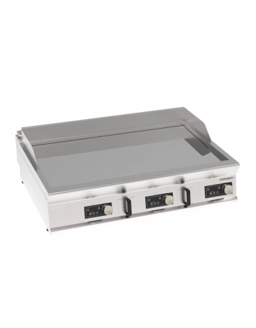 Fry top elettrico da banco inox, piastra tripla liscia cromata a controllo elettronico - tecnologia evenheat - cm 120x90x28h