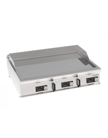 Fry top elettrico da banco inox, piastra tripla liscia cromata a controllo elettronico - tecnologia evenheat - cm 120x90x28h