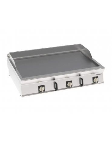 Fry top elettrico da banco inox, piastra tripla liscia cromata spazzolata - tecnologia evenheat - cm 120x90x28h