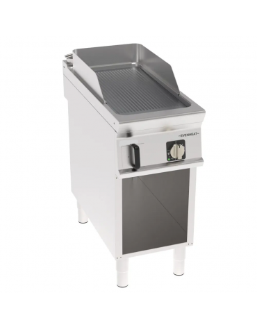 Fry-Top elettrico su vano aperto inox, piastra singola rigata cromata spazzolata - tecnologia evenheat - cm 40x90x90h