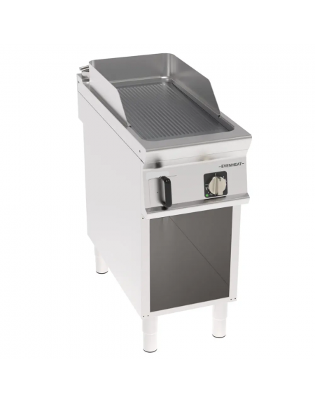 Fry-Top elettrico su vano aperto inox, piastra singola rigata cromata spazzolata - tecnologia evenheat - cm 40x90x90h