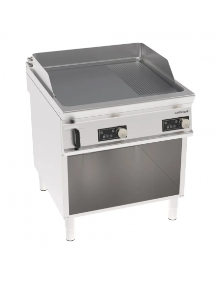 Fry-Top elettrico su vano aperto, 2/3 liscio 1/3 rigato cromato spazzolato, controllo elettronico - Evenheat - cm 80x90x90h