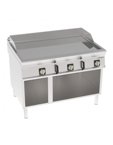 Fry-Top elettrico su vano aperto in acciaio inox, 3 zone cottura, piastra liscia cromata - con tecnologia Evenheat - cm 120x90x9
