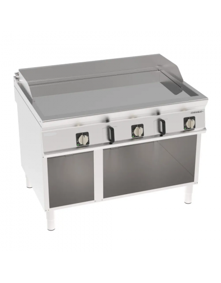 Fry-Top elettrico su vano aperto in acciaio inox, 3 zone cottura, piastra liscia cromata - con tecnologia Evenheat - cm 120x90x9