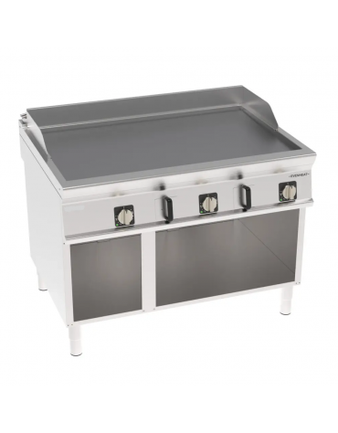 Fry-Top elettrico su vano aperto in acciao inox, piastra tripla liscia cromata spazzolata - tecnologia Evenheat - cm 120x90x90h