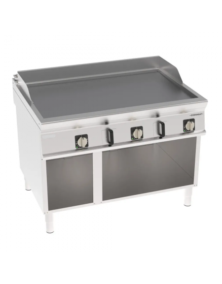 Fry-Top elettrico su vano aperto in acciao inox, piastra tripla liscia cromata spazzolata - tecnologia Evenheat - cm 120x90x90h