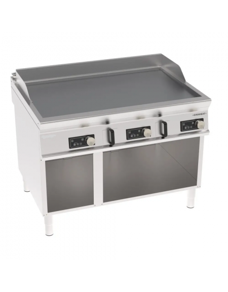 Fry-Top elettrico su vano aperto, piastra tripla liscia cromata spazzolata, controllo elettronico - Evenheat - cm 120x90x90h