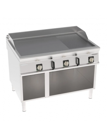 Fry-Top elettrico su vano aperto, piastra 2/3 liscia 1/3 rigata cromata spazzolata - tecnologia Evenheat - cm 120x90x90h