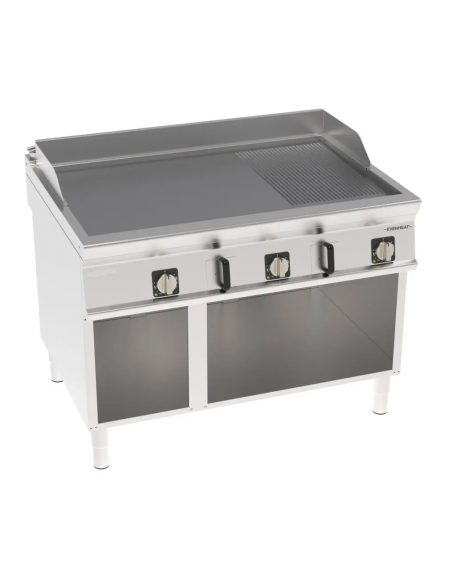 Fry-Top elettrico su vano aperto, piastra 2/3 liscia 1/3 rigata cromata spazzolata - tecnologia Evenheat - cm 120x90x90h