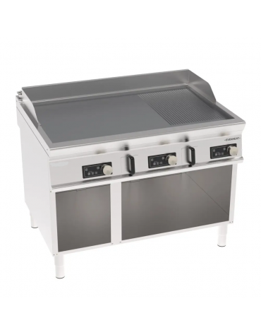 Fry-Top elettrico su vano aperto, 2/3 liscio 1/3 rigato cromato spazzolato, controllo elettronico - Evenheat - cm 120x90x90h