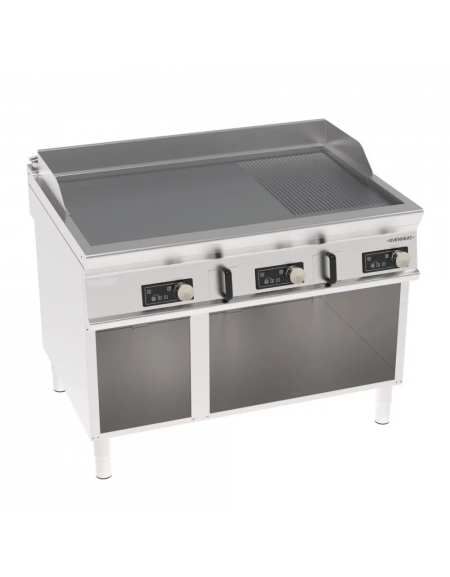 Fry-Top elettrico su vano aperto, 2/3 liscio 1/3 rigato cromato spazzolato, controllo elettronico - Evenheat - cm 120x90x90h