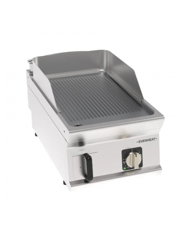Fry top elettrico da banco in acciaio inox, piastra singola rigata cromata spazzolata - tecnologia evenheat - cm 40x70x28h