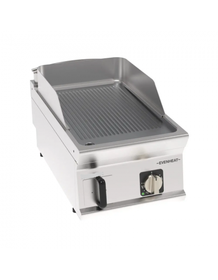 Fry top elettrico da banco in acciaio inox, piastra singola rigata cromata spazzolata - tecnologia evenheat - cm 40x70x28h