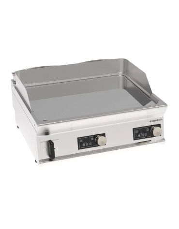 Fry top elettrico da banco inox, piastra doppia liscia cromata a controllo elettronico -tecnologia evenheat -cm 80x70x28h