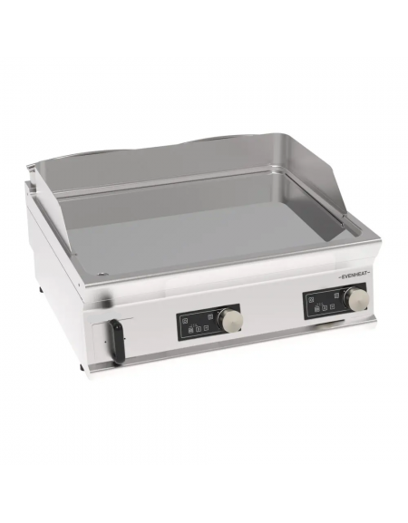 Fry top elettrico da banco inox, piastra doppia liscia cromata a controllo elettronico -tecnologia evenheat -cm 80x70x28h