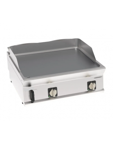 Fry top elettrico da banco inox, piastra doppia liscia cromata spazzolata - tecnologia evenheat - cm 80x70x28h