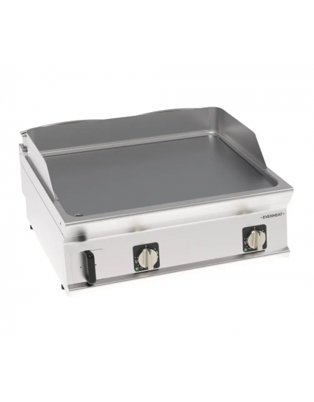 Fry top elettrico da banco inox, piastra doppia liscia cromata spazzolata - tecnologia evenheat - cm 80x70x28h