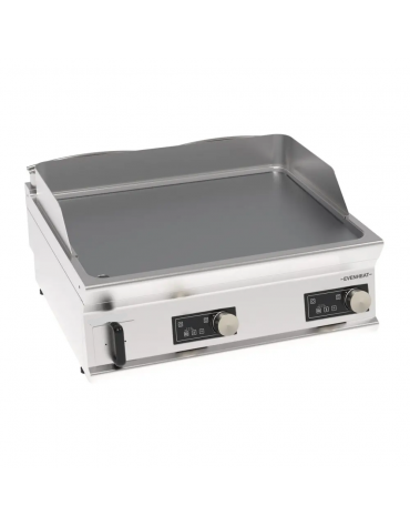 Fry top elettrico da banco in inox, piastra doppia liscia cromata spazzolata, controllo elettronico - tecnologia evenheat - cm 8