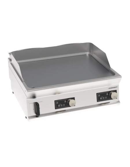 Fry top elettrico da banco in inox, piastra doppia liscia cromata spazzolata, controllo elettronico - tecnologia evenheat - cm 8