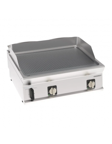 Fry top elettrico da banco inox, piastra doppia rigata cromata spazzolata - tecnologia evenheat - cm 80x70x28h