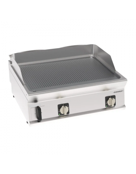 Fry top elettrico da banco inox, piastra doppia rigata cromata spazzolata - tecnologia evenheat - cm 80x70x28h