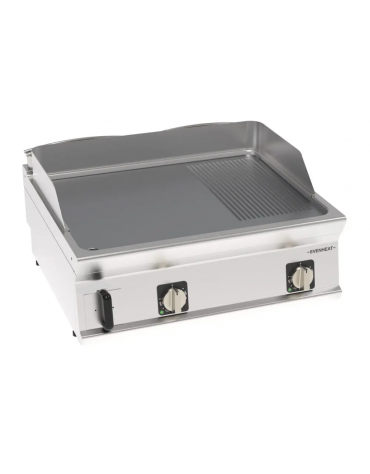 Fry top elettrico da banco inox, piastra 1/3 rigata e 2/3 liscia cromata spazzolata - tecnologia evenheat - cm 80x70x28h