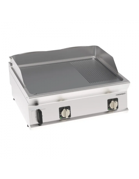 Fry top elettrico da banco inox, piastra 1/3 rigata e 2/3 liscia cromata spazzolata - tecnologia evenheat - cm 80x70x28h