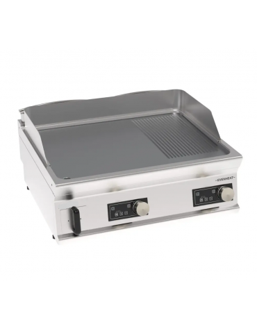 Fry top elettrico da banco, piastra 1/3 rigata e 2/3 liscia cromata spazzolata, controllo elettronico - Evenheat - cm 80x70x28h