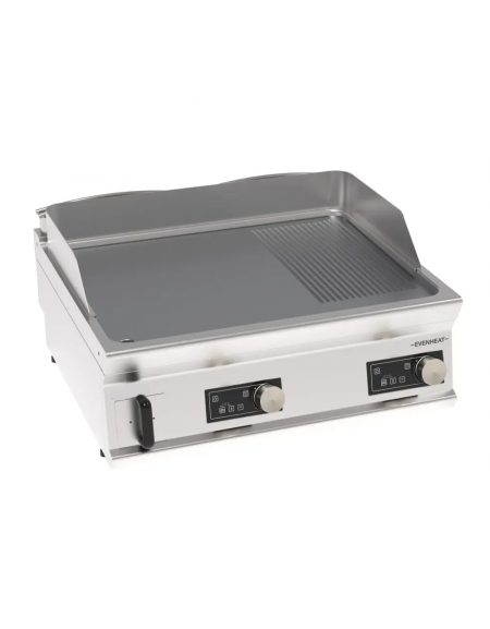 Fry top elettrico da banco, piastra 1/3 rigata e 2/3 liscia cromata spazzolata, controllo elettronico - Evenheat - cm 80x70x28h