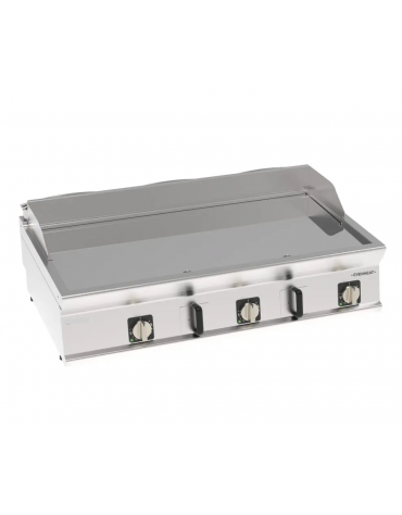 Fry top elettrico da banco in acciaio inox, piastra tripla liscia cromata - tecnologia Evenheat - cm 80x70x28h