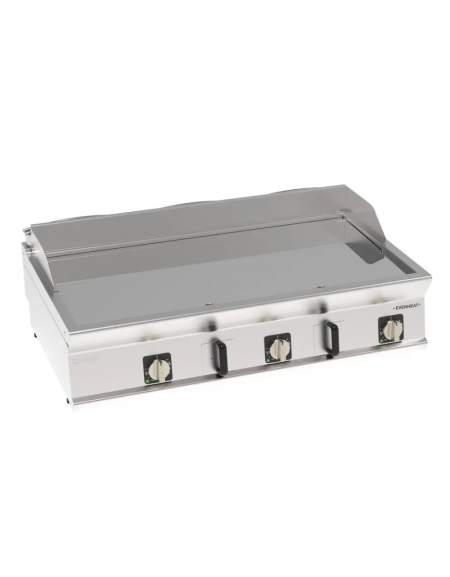 Fry top elettrico da banco in acciaio inox, piastra tripla liscia cromata - tecnologia Evenheat - cm 80x70x28h